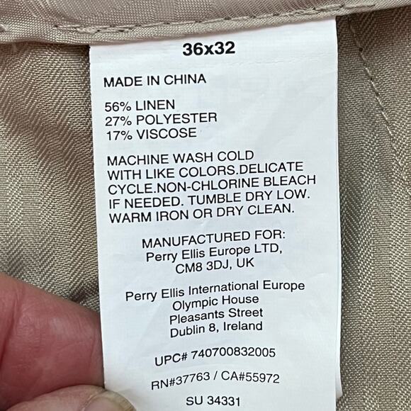 Cubavera Linen Blend Trousers Mens 36x32 Flax Khaki Neutral Vacation Pants - Picture 6 of 9